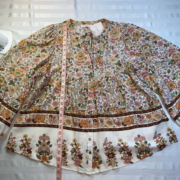 Blu Pepper Sz S Floral Bohemian Burton Blouse - Cream & Brown Balloon Sleeves - Picture 8 of 15